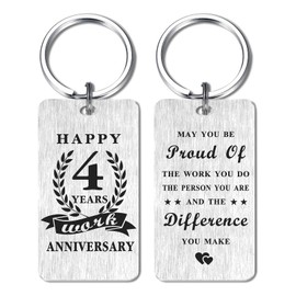 Gezxin Happy 4 Year Work Anniversary Keychain Gifts for Women Men Employee- 4th 4 Yr Four Year Work Anniversary Keychain Gifts for Boss Staff Coworker Colleague Presents
