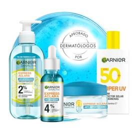 Garnier Skin Active Kit Express Anti Imperfecciones piel grasa Gel Limpiador  Serum  Crema  Protector Solar FPS 50                                    
