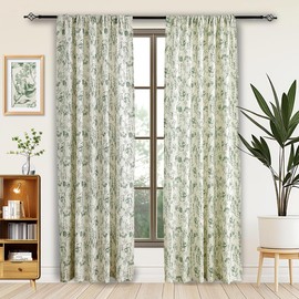 Autum Dream Blackout Curtains 2 Panels Chenille Curtains Drapes for Bedroom Back Tab Rod Pocket Poppy Floral Farmhouse Curtains for Living Room, Patio Doors,Green Floral, 52" W x 84" L