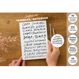 Eine der Guten Diary - Dear Diary - A5 Notebook Journal for Adults and Teenagers, 92 Pages Lined, Soft Cover, FSC Paper, White, Black, Pink