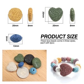 Toaob 15 Pieces Lava Beads 3 Styles Natural Colourful 13 mm 20 mm Loose Beads Energy Stone for Jewellery Making