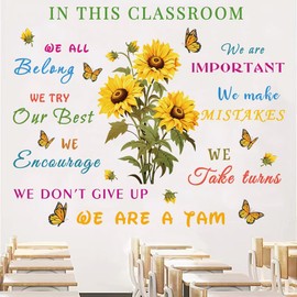 Inspirational Classroom Wall Decals in This Classroom Sunflower Wall Art Sticker Peel and Stick Vinyl Quotes Stickers Wall Art for Kids Room Nursery Preschool Door Playroom Classroom Wall Decor