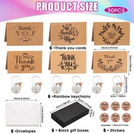 Puddry Thank You Teacher Gifts, 6 Set Lovely Thank You Gift with Gift Box, Includes 6Pcs Thank You Cards, 6Pcs White Envelopes, 6Pcs Rainbow Keyrings, 6Pcs Stickers, Thank You Teacher Leaving Gifts