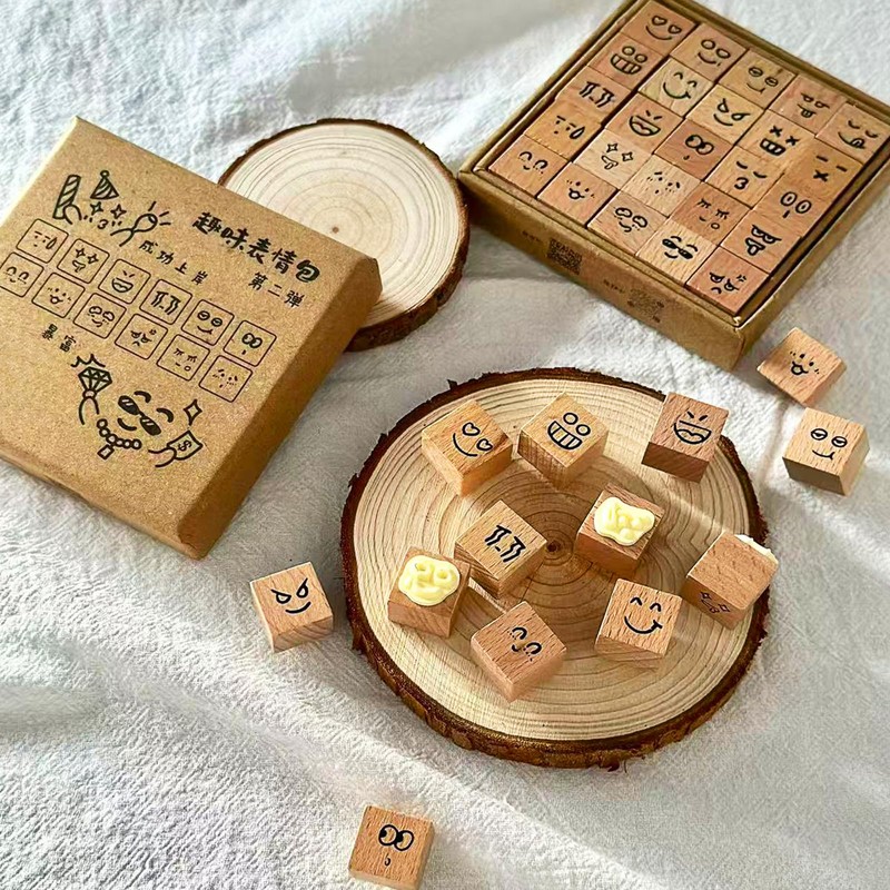 Wissppoott Mood Expression Wooden Rubber Stamps Kit - 25Pcs 3/5