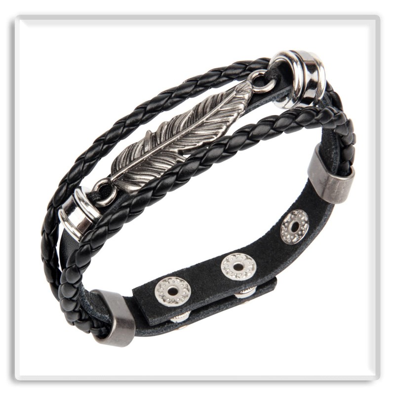 Xusamss Punk Rock Adjustable Wristband Snap Bracelet Feather Leather Cuff