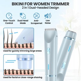 2025 Upgrade New Glow Aura Women's Shaver, Women's 2-in-1 Electric Razor & Bikini Trimmer, Wet and Dry Waterproof Bikini Shaver, Glowshave Dual Head Body Razor for Face, Legs, Underarm (Blue)