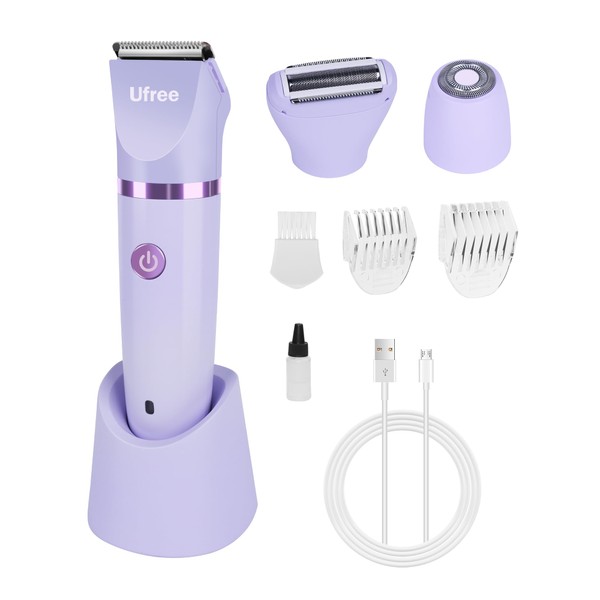 Ufree Bikini Trimmer for Women, Electric Razor for Pubic Legs Body Hair Rechargeable Removal with Snap-in Ceramic Blades, Face Razors for Women, IP7X Waterproof, Purple, Gifts for Women