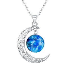 BriLove Women 925 Sterling Silver 12 Constellation Astrology Horoscope Zodiac Galaxy & Crescent Moon Glass Bead Pendant Necklace Capricorn