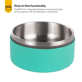 RTIC 3-in-1 Dog Bowl Food and Water Dish for Large Dogs and Small Dogs, Double-Walled Stainless Steel Metal, Portable, Non-Slip, Indoor and Outdoor, Small, Graphite & Seaglass
