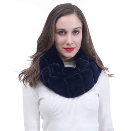 Lina & Lily Faux Fur Winter Double Loop Snood Scarf (Navy Blue)