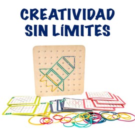 | Tablero de madera para hacer figuras con ligas | Geoplano de madera | 69 piezas | Incluye tarjetas de desafío | Regalo de juguete Montessori | Juguete didáctico para niños de 3 años en adelante