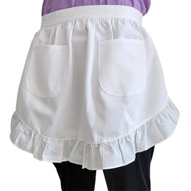 CRB Fashion Waist Apron Kitchen Cooking Restaurant 100% Cotton Bistro Half Aprons with Pockets For Girl Woman, White Ii, One Size