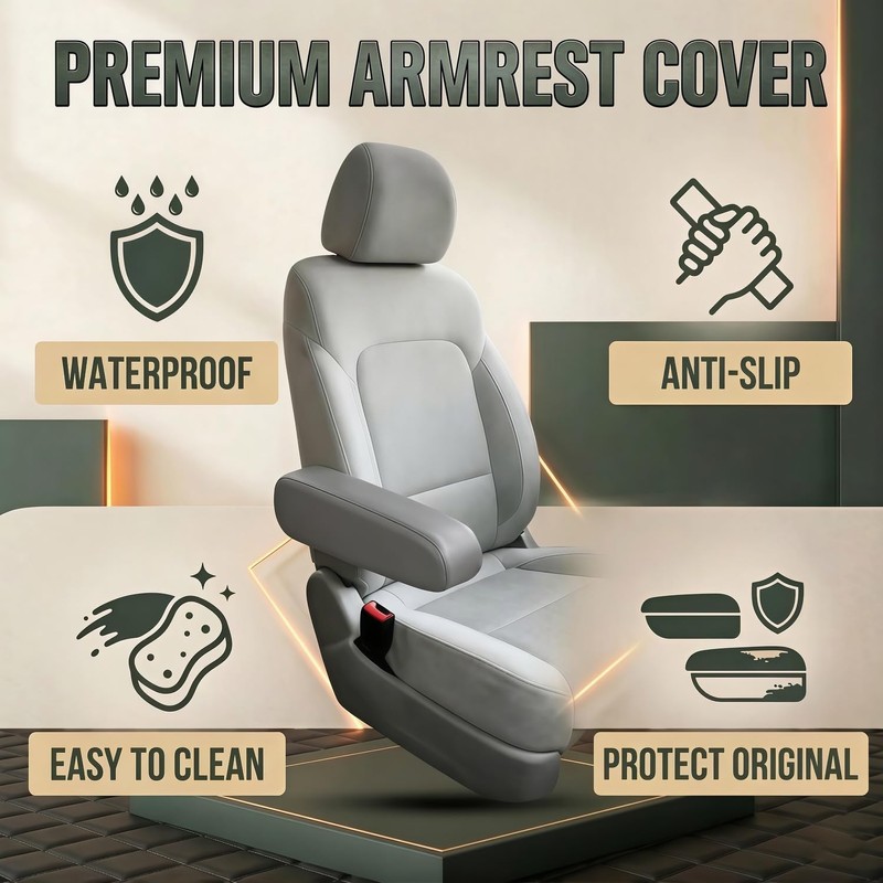 JDDRY Car Front Seat Armrest Covers Vinyl Leather,Car Armrest Protectors,Auto