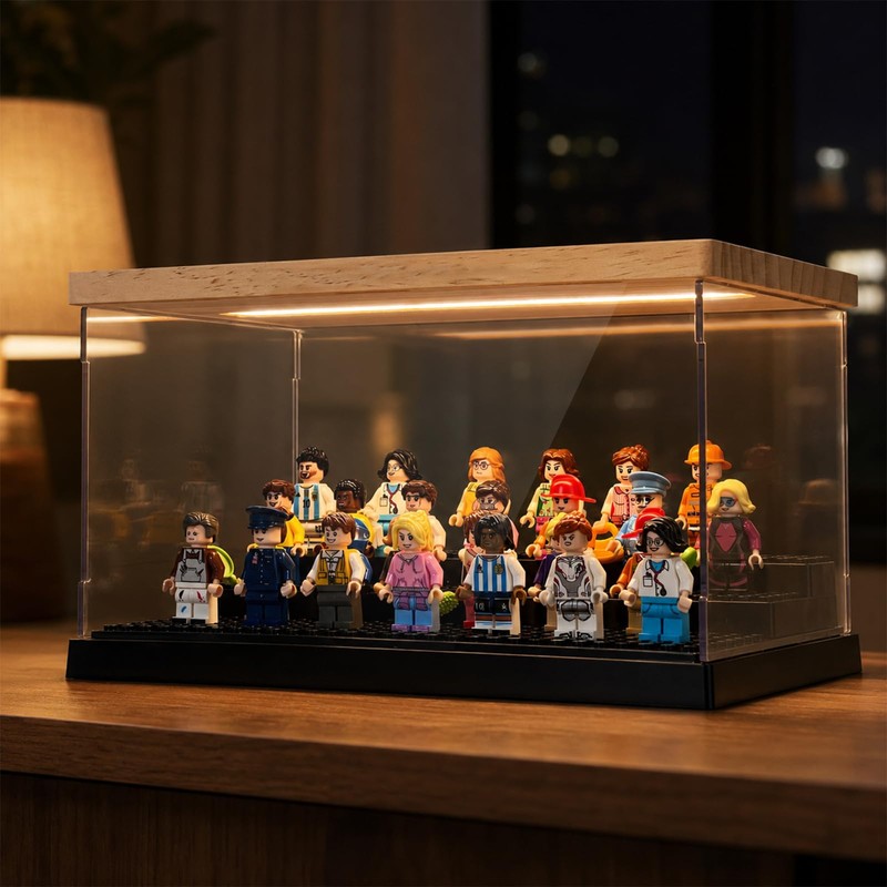 LED Minifigure Display Case, Clear Acrylic Mini Figurines Display Case
