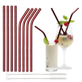 Reusable Straws Metal Drinking Straws Long Dishwasher Safe Red Set of 8 for Cocktail Smoothie Coffee Tea Reusable Dishwasher Safe Drinking Tube Eyecatcher