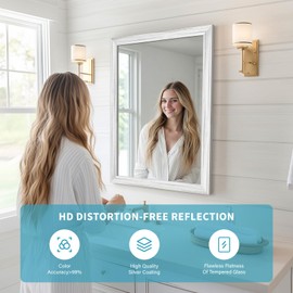 Ultrue Ultrue White Wood Effect Framed Wall Mirror, 22x30 Rectangle Mirror, 1/8" Anti-desilvering Tempered Glass, Sustainable& Sturdy Frame, Anti-Rust, HD Reflection &3min Fast Setup for Bathroom Living Room