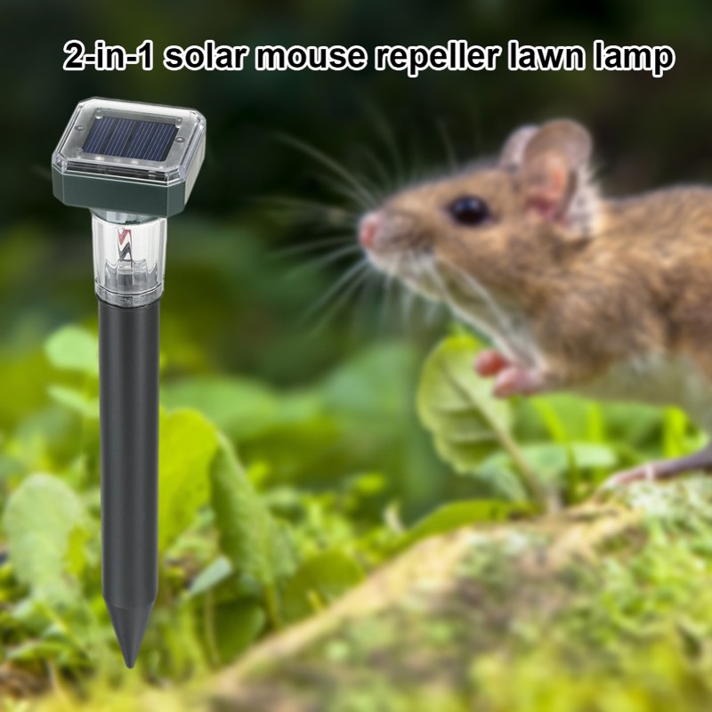 2Pcs 2 in 1 LED Solar Mole Repellent Ultrasonic Outdoor