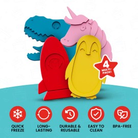 Slim Ice Packs for Lunch Boxes Kids - 4-Pack Long-Lasting Ice Packs for Kids - Slim Reusable Ice Packs for Lunch Boxes, Lunch Bags, and Coolers - Multicolored (Penguin, Spaceship, Dinosaur, Unicorn)