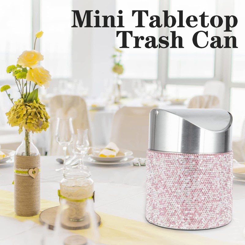 KEYPOWER Bling Rhinestone Mini Trash Can Tiny Waste Can with