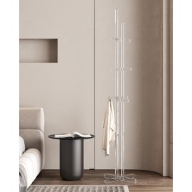 Modern Coat Rack, Freestanding Acrylic Coat Racks with 10 Hooks for Hats, Clothes,Coats, Scarves, Handbags in Bedroom, Hallway, Entrance, Office and Living Room, Easily Assemble, 72.83"H, Clear