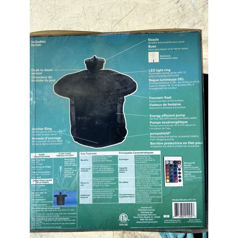 Smartpond Black Pond Color Changing Lights Floating Fountain with Pump