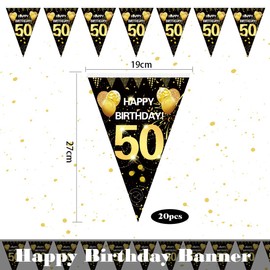50th Birthday Garland Banner, 50s Birthday Black Gold Pennant Banner, 50th Birthday Bunting Garland, 50th Birthday Hanging Bunting, 50th Birthday Decoration Bunting for Women and Men