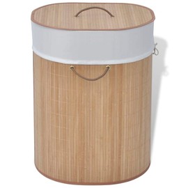 vidaXL Laundry Basket, Laundry Hamper with Lid and Handles, Dirty Clothes Basket with Removable Liner, Laundry Bin for Dirty Clothes, Oval Natural