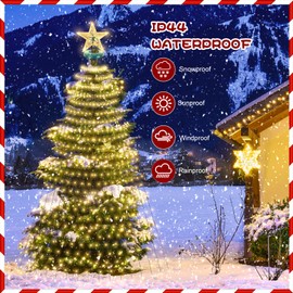 CORST Christmas Tree Lights with Star Topper,2.5M 400LED Outdoor Christmas Fairy Lights for Tree,Curtain Tree Lights with Remote Timer Waterproof for Xmas Indoor Decor(Warm White)