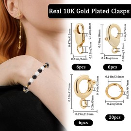 Beebeecraft 1 Box 18Pcs 3 Styles Jewelry Lobster Clasp 18K Gold Plated Spring Ring Claw Necklace Clasp Replacement with 20Pcs 5mm Open Jump Ring for DIY Craft Jewellery Chains Making Claps