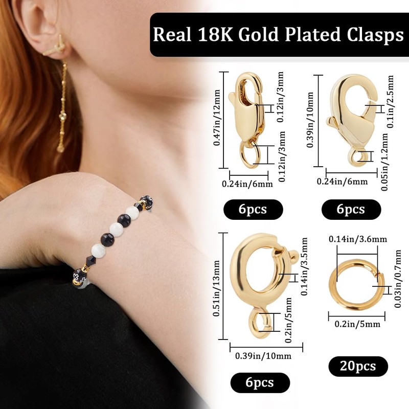 Beebeecraft 1 Box 18Pcs 3 Styles Jewelry Lobster Clasp 18K