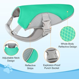 Dog Cooling Vest Harness Cooler Jacket with Adjustable Buckle for Outdoor Beach,Hiking,Camping,Green-Small