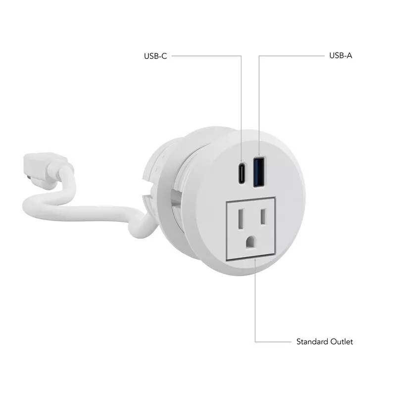 BBF 2-inch Desktop Power Grommet with AC Outlet and USB-A/USB-C