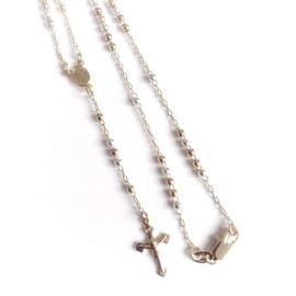 Rosarios Catolicos Silver, Rose and Gold Tone Tricolor Catholic Rosary Beads for Woman