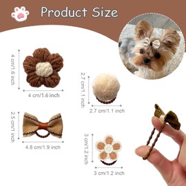 20 Pcs Small Dog Hair Bows with Rubber Bands Handmade Puppy Hair Bows Cute Grooming Flower Ball Bowknot Top Knot Dog Hair Accessories Hair Ties for Yorkie Maltese Pet (Brown)