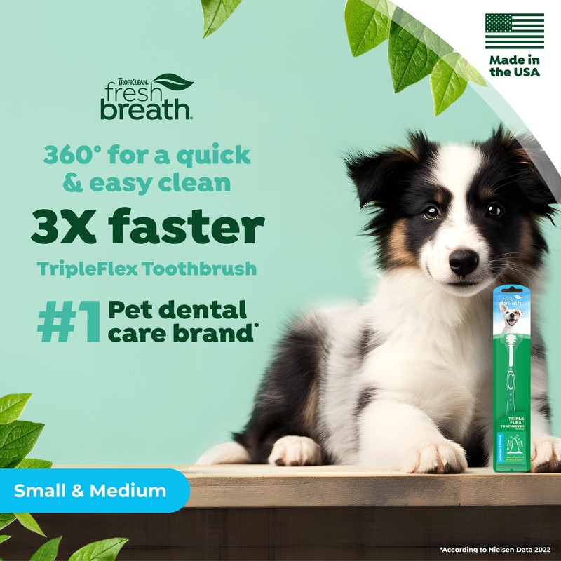 TropiClean Fresh Breath TripleFlex Toothbrush for Small & Medium Dogs