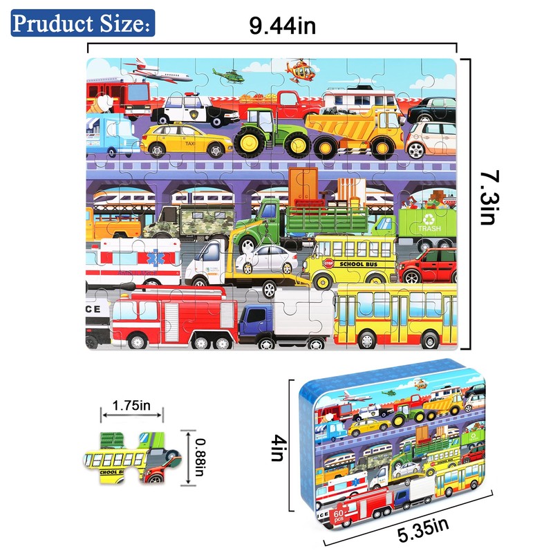 LELEMON 60 Pieces Puzzles for Kids Ages 4-8 Traffic Jam