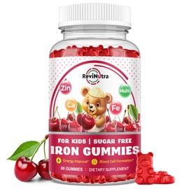 Iron Supplement Gummies for Kids - with Calcium, Zinc, Kids Multivitamin with Iron Gummies - Immune Support, Blood Builder & Energy Support for Iron Deficiency, Anemia, Cherry Flavor, 60 Gummies