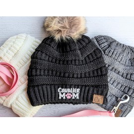 Women's Custom Cavalier Dog Mom or Mama Beanie, King Charles Spaniel Cute Embroidered Sewn Fall Winter Cute Hat Toque, Clothing Gift Present for Owner Wife Friend Sister Daughter Birthday Christmas