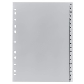 Exacompta 1720B Recycled Plastic Index 20 Sheets with Printed Tabs A-Z for DIN A4 Full Height Ring Binder Plastic Index for Ideal Storage of Documents Blue Angel Grey
