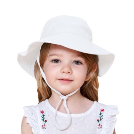 Kids Sun Wide Brim Hat UV Protection Summer Beach Bucket Hat Breathable Adjustable Fisherman Cap for Toddler Boys Girls (Small, White)