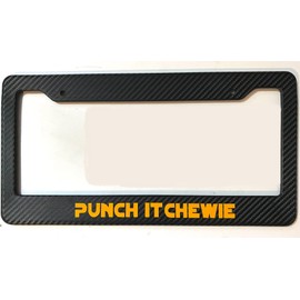 License Plate Frame Punch it in 3D - Carbon Fiber with Yellow Automotive License Plate Frame - Chewie Chewbacca