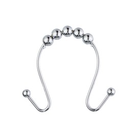 Splash Home Omega Shower Curtain Hook, Rust- Resistant Double Metal Rolling Hooks, for Curtains Liner and Rod, Set of 12 Hooks - Chrome