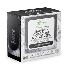 BAMBOEARTH Solid Moisturizing Body Wash Bar Soap – Natural Dry Gel Bodywash Shower Bars With Plant Based Essential Oil And Zero Waste Packaging - Use With Hair Shampoo & Conditioner (Charcoal & Aloe)