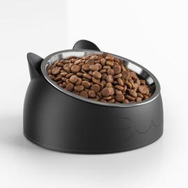 Stainless Steel Pet Bowl with Black Base Mess Free Slanted Bowl for Dogs and Cats, Pet Food Scoop Water and Food Feeder Bowls for Feeding Non-Skid & Non-Spill, Easier to Reach Food- Black Bowl