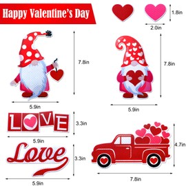 7 Pieces Valentines Day Refrigerator Magnets Gnome Heart Truck Love Magnets Stickers Car Reflective Magnets for Valentine's Day Decorations, Fridge Metal Door Mailbox Locker Office Cabinets Decor