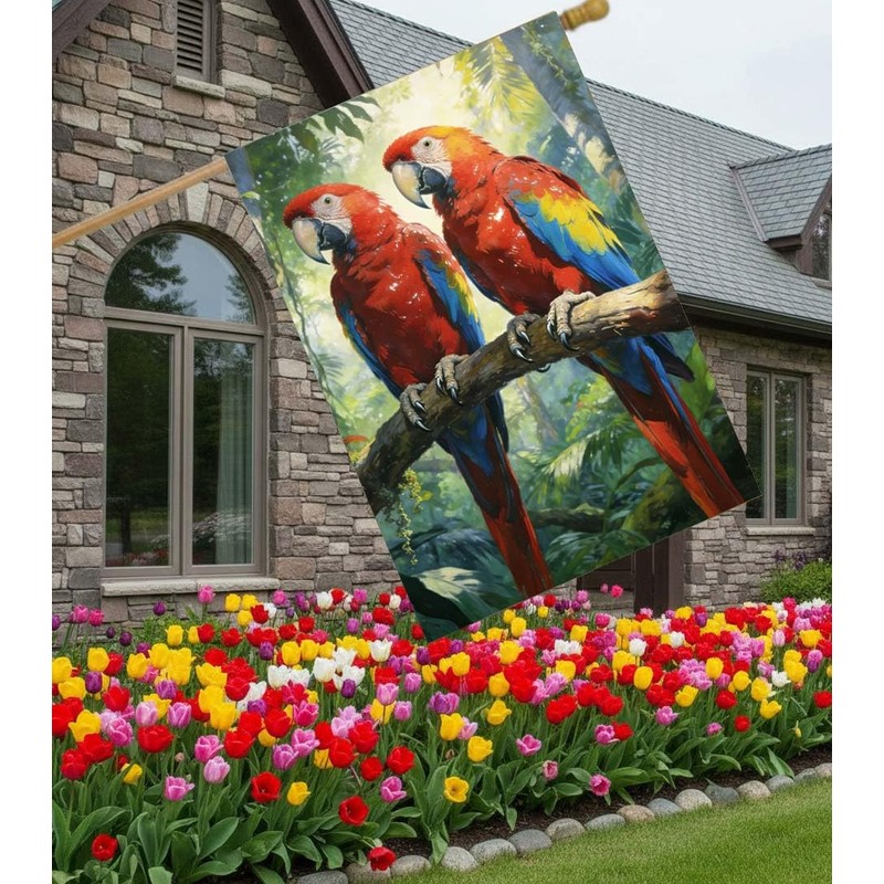 Pickako Two Macaws are Sitting on a Branch Spring Summer