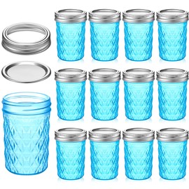 Zhehao 12 Pcs 8 oz Colored Mason Jars with Lids, Mini Regular Mouth Canning Jelly Honey Jars for Wedding Shower Favors DIY Candle Holding Spice Jam Fruit Smoothie Salad Dressing Ketchup(Light Blue)