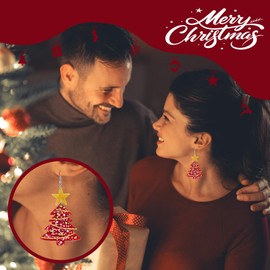 Nylry Fun Christmas Earrings for Women Dangling Acrylic Holiday Earrings Cute Christmas Vacation Ornaments Stocking Stuffers Xmas Party Decorations Favors Funny Xmas Gifts for Women-Red