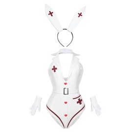 FCCAM Bunny Costume Women Girl Sakurajima May Cosplay Costume Anime Senpai Bunny Suit with Ears, M