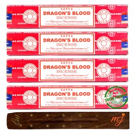 Original Satya Nag Champa Dragon's Blood Incense Sticks | with M&J incense sticks holder | x4 pack | for Aromatherapy, Spa, Yoga, Weddings, Meditation, Healing, Positivity and Relaxation
